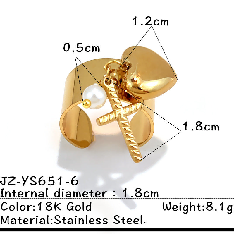 Wholesale Stainless steel starfish shell ring women' s fashion pendant design cross,  titanium steel open ring