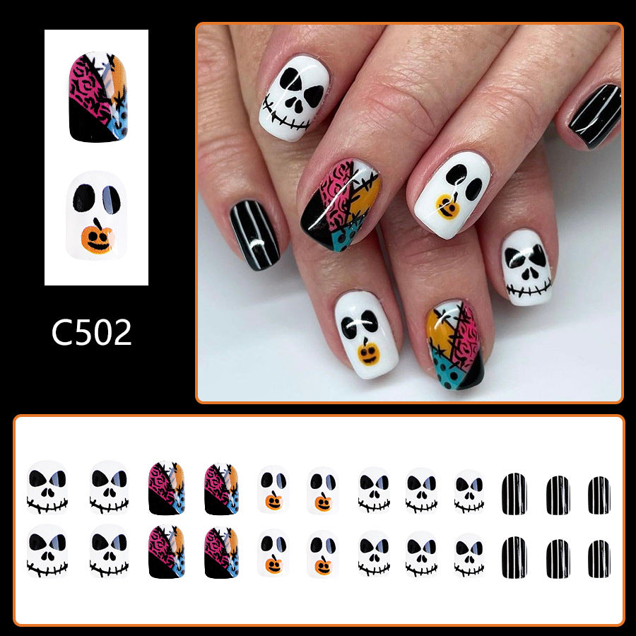 Wholesale 24 Pieces/box Halloween Glossy Ghost Face Pumpkin Press-on Nails Kits Nail Stickers ACC-NS-GuaiXL068