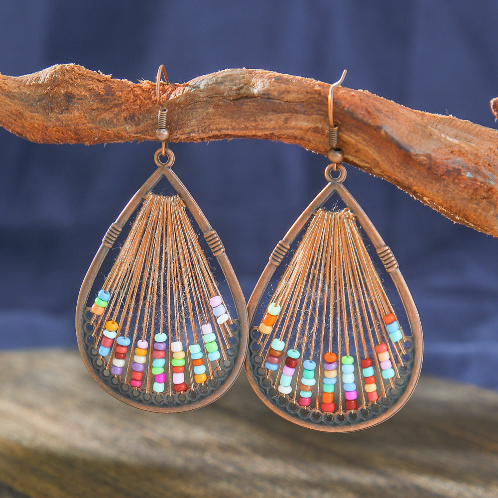 Wholesale Bohemian Retro Hand Woven Earrings Ethnic Style Zinc Alloy Jewelry Accessory for Vacation