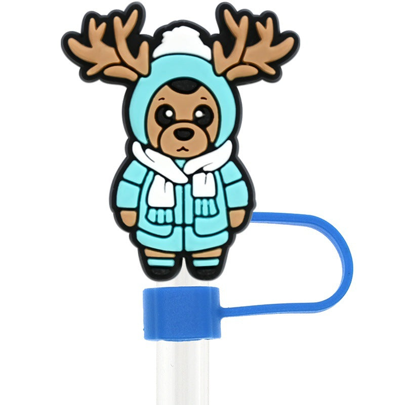 Wholesale Random 100pcs Cute Ice and Snow Series 10mm PVC Soft Straw Tube Cap  ACC-SCR-RYY109