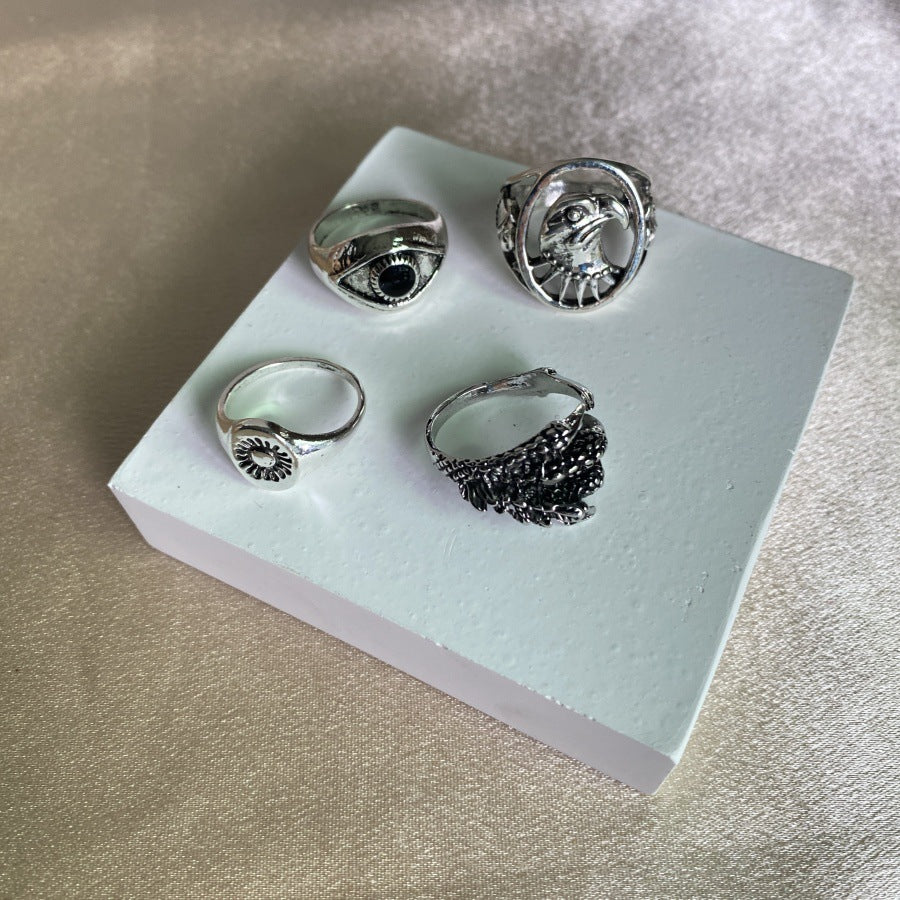Wholesale  personality trend Eagle Sun devil eye eagle claw ring  set
