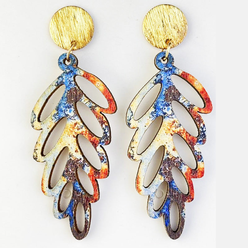 Wholesale 2 Pairs/pack Forest Natural Mountain Plant Leaf Maple Leaf Wood Earrings ACC-ES-HY157