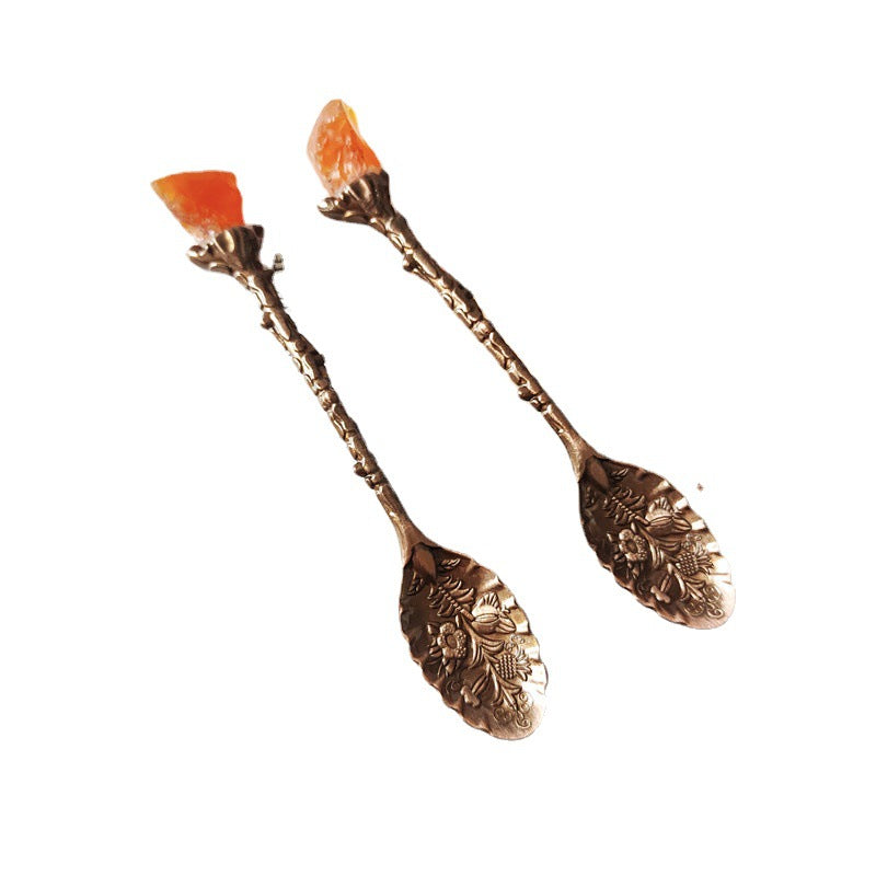 Wholesale Natural Crystal Stone Inlaid Spoon Vintage Carved Crystal Crafts ACC-SPN-XiuK001