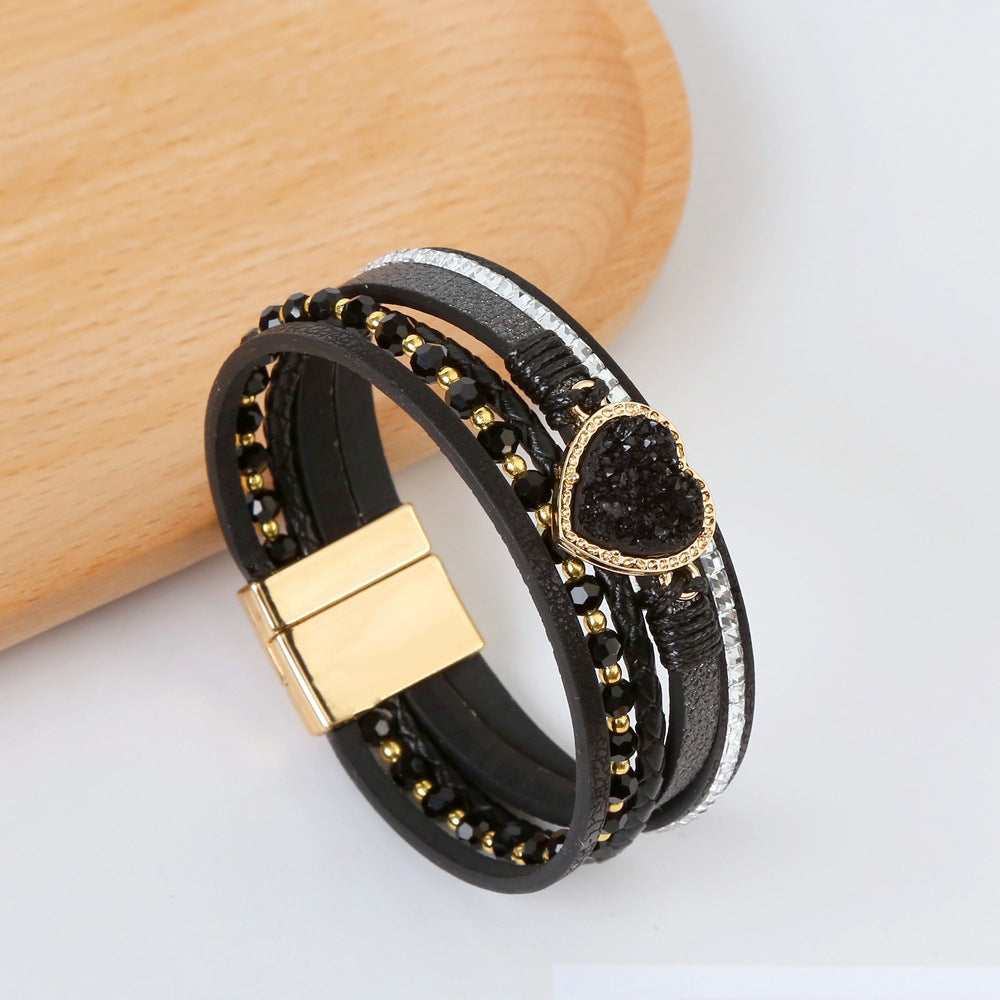 Wholesale love bracelet handwoven leather magnet buckle diamond alloy bracelet ACC-BT-Hongx001