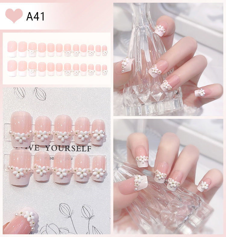Wholesale 24 Pieces/box Glitter Nail Stickers Flower Pearl Wearable Nail Press-on Nails Kits Nail Stickers