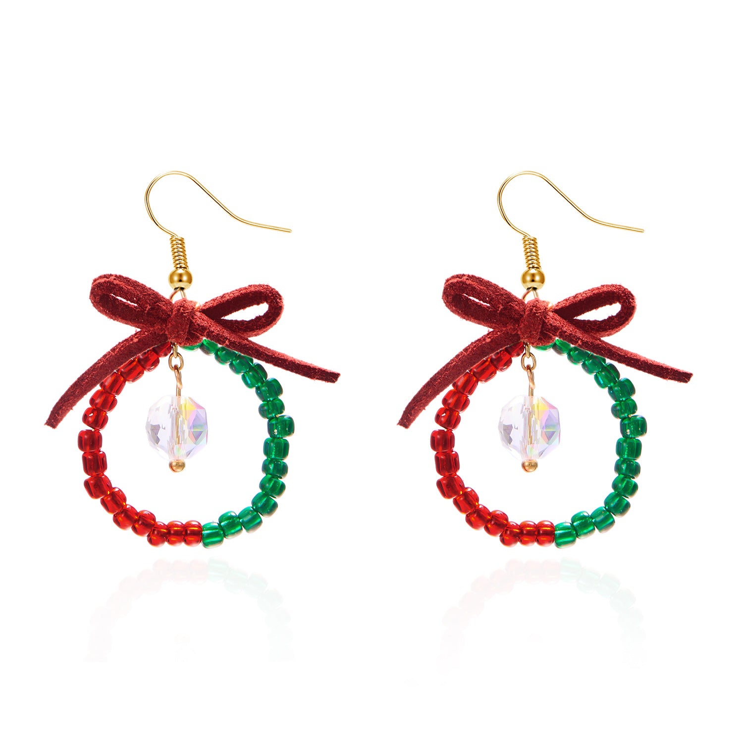 Wholesale New Year Colorful Christmas Wreath Bow Earrings