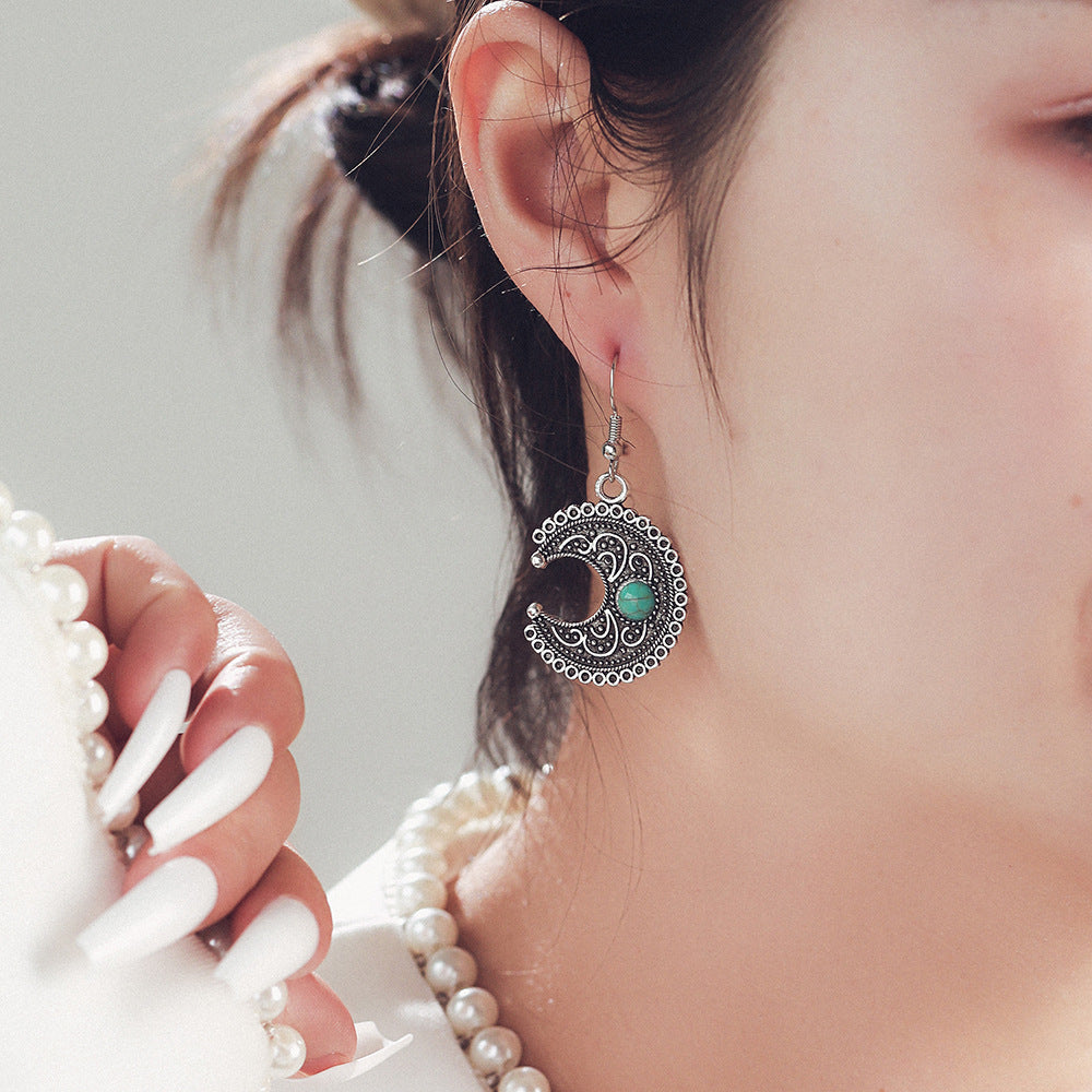 Wholesale  Vintage Earrings Fashion Personality Moon Turquoise Earrings