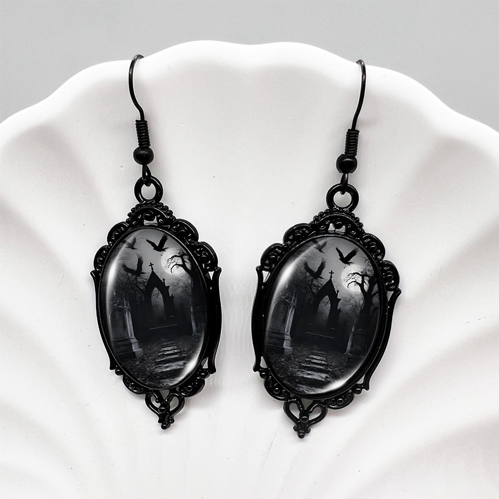 Wholesale Halloween Crow Stepping on Skull Earrings ACC-ES-XiangLian011