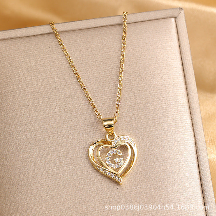 Wholesale Titanium Steel Plated 18K Gold English Letter Pendant Necklace