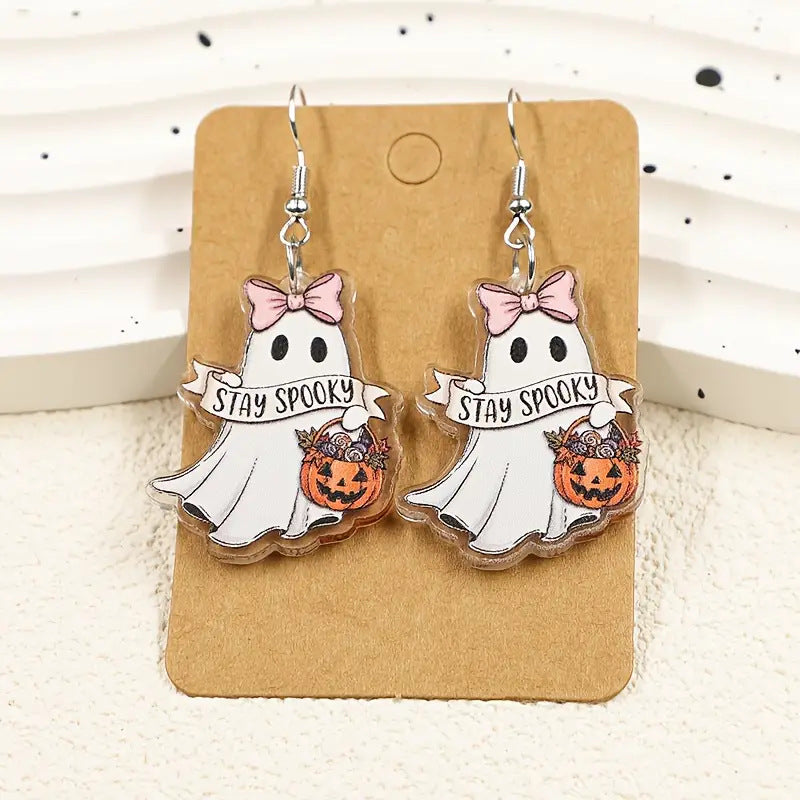 Wholesale Acrylic Ghost Pumpkin Earrings - Hip-Hop Gothic  Jewelry Accessory