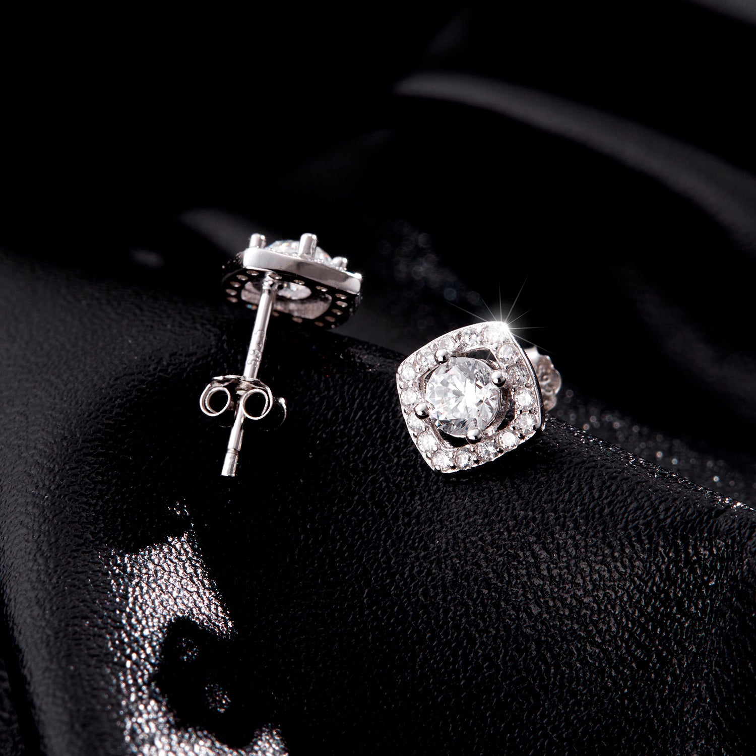 Wholesale S925 Sterling Silver Hollow Geometry Full Diamond Sugar Earrings