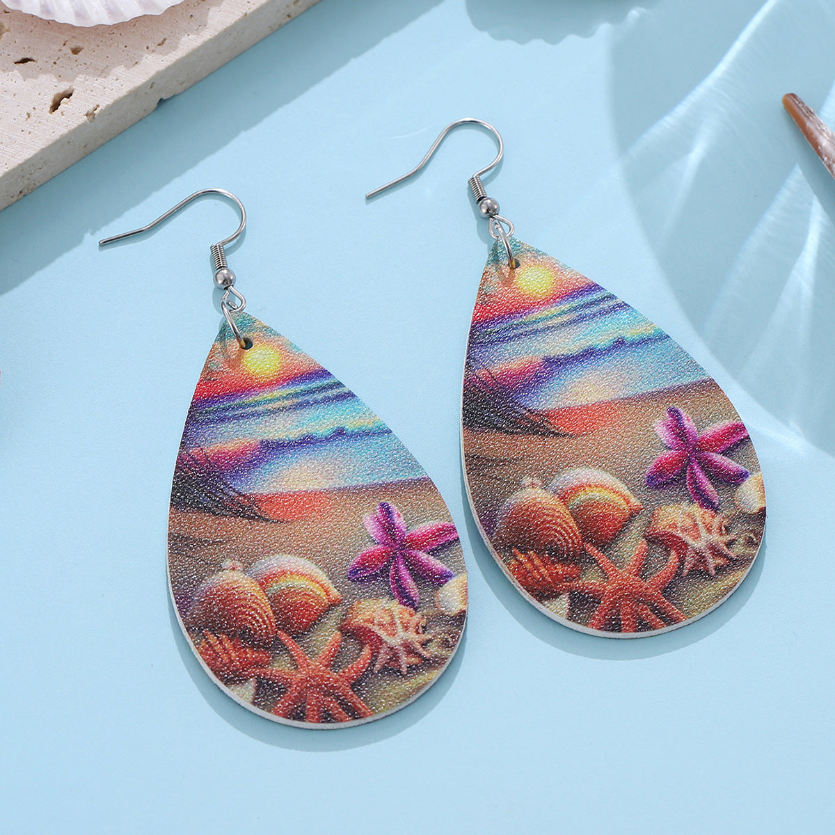 Wholesale Starfish shell conch beach waves sunset water drop earrings