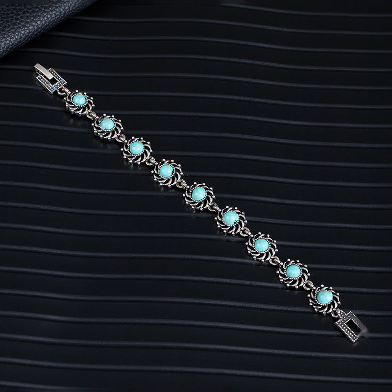 Wholesale Boho Ethnic Turquoise Bracelet Alloy Rhinestone Jewelry Accessory for Women