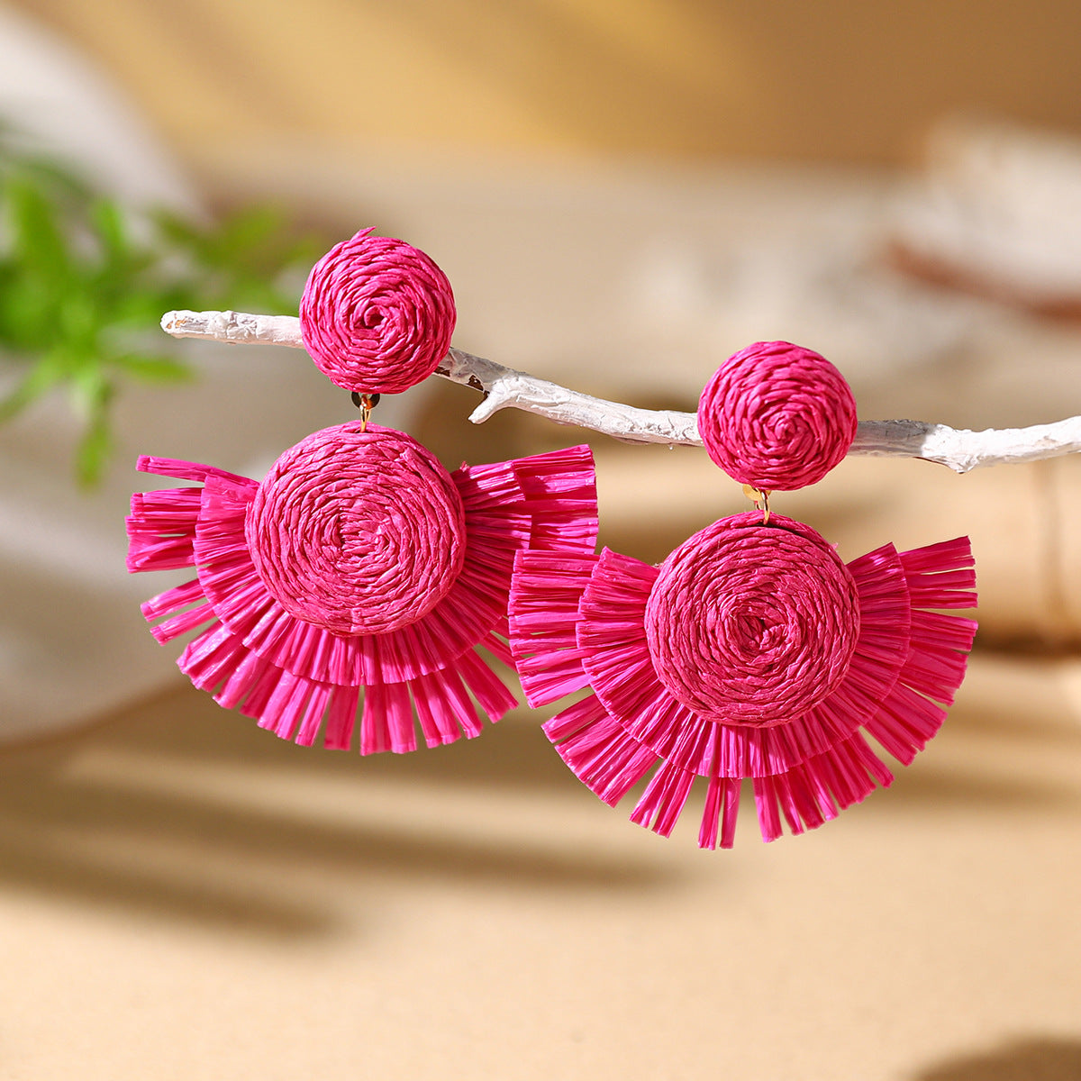 Wholesale Seaside Resort Style Rattan Fan-shaped Earrings Bohemian Raffia Earrings ACC-ES-XLH006