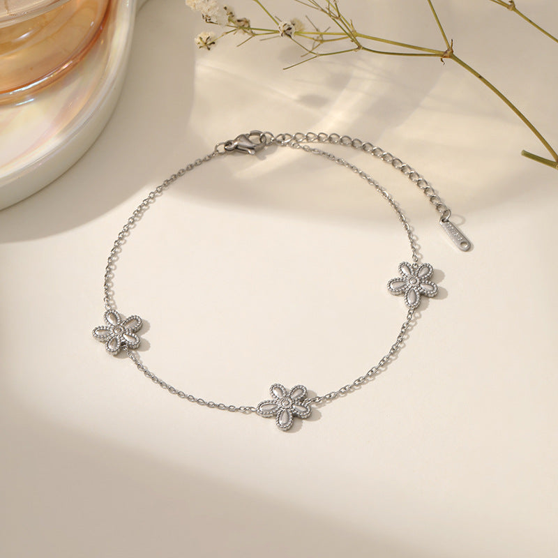 Wholesale Minimalist Titanium Steel Bracelet with Small Round Flowers Korean Style Gift for Women