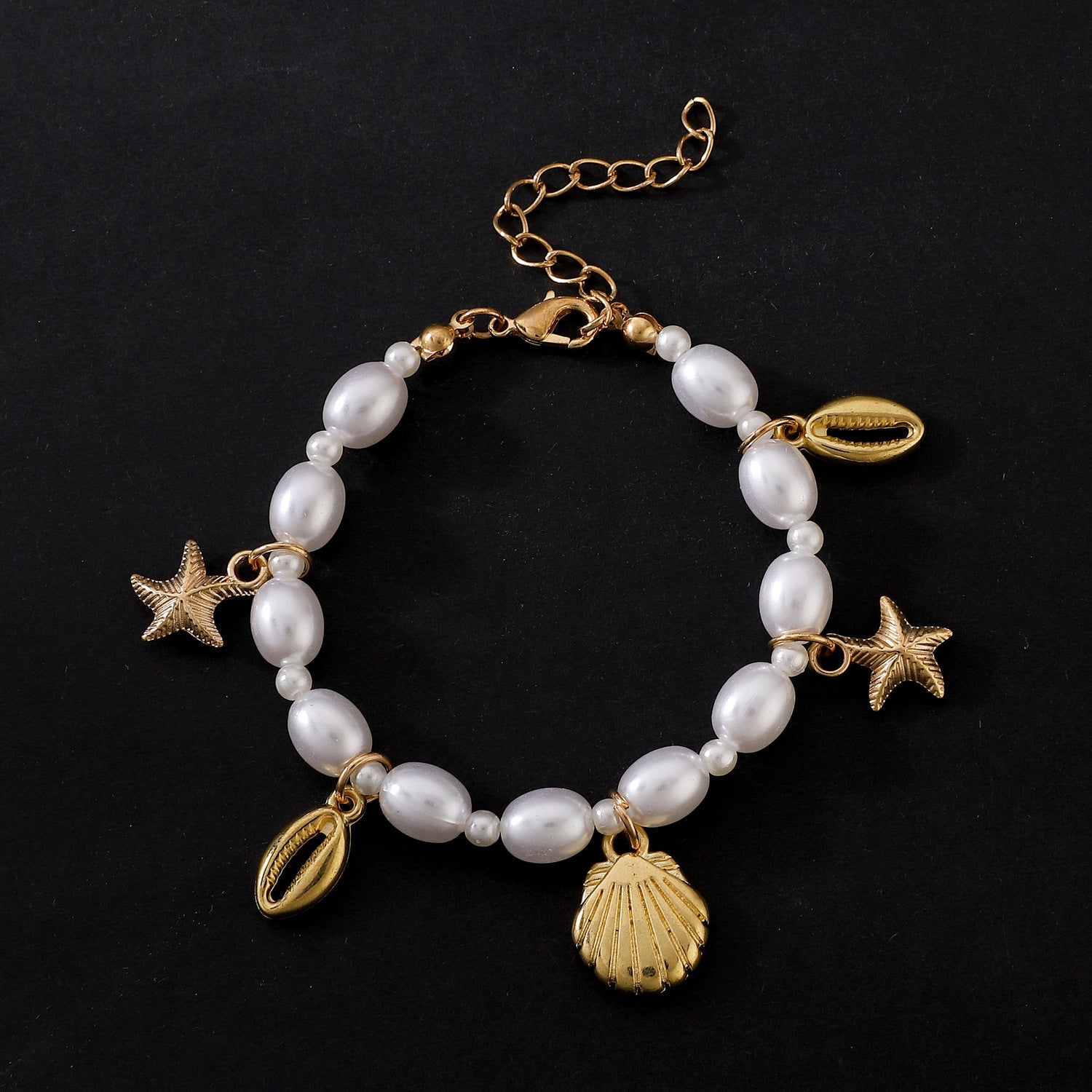 Wholesale Gold Tone Imitation Pearl Starfish Shell Bracelet For Women Ocean Beach Fashion Jewelry Gift