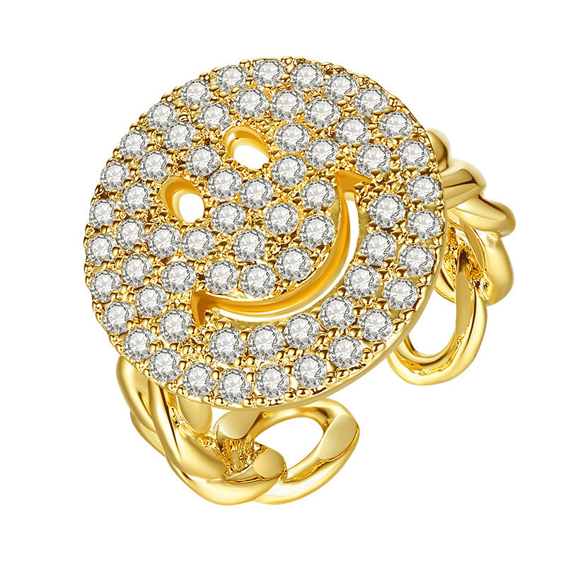 Wholesale Full Diamond Smiley Face Chain Ring Open Rings ACC-RS-Qichuang002