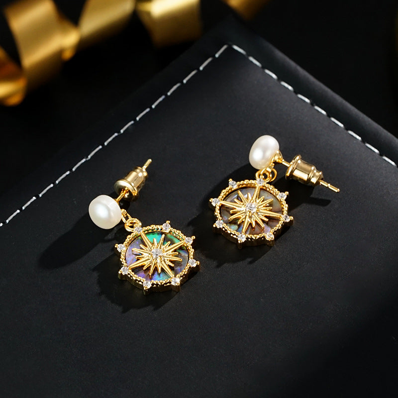 Wholesale Natural  beads abalone shell eight mans star pendant earrings