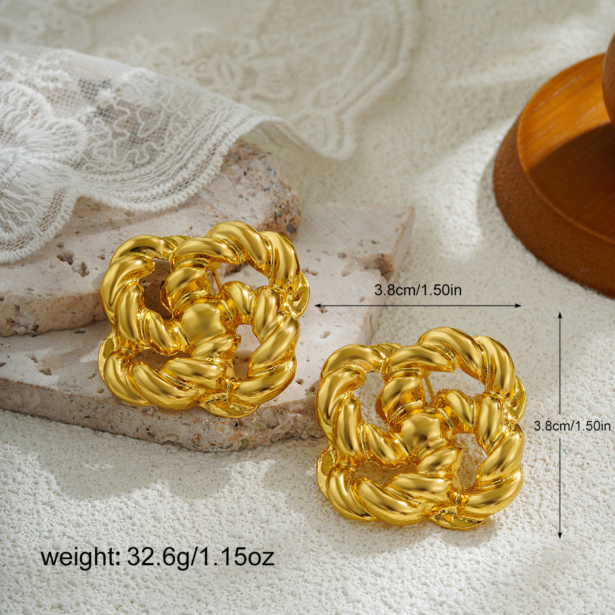 Wholesale 18K gold retro exaggerated large earrings knot woven geometric earrings