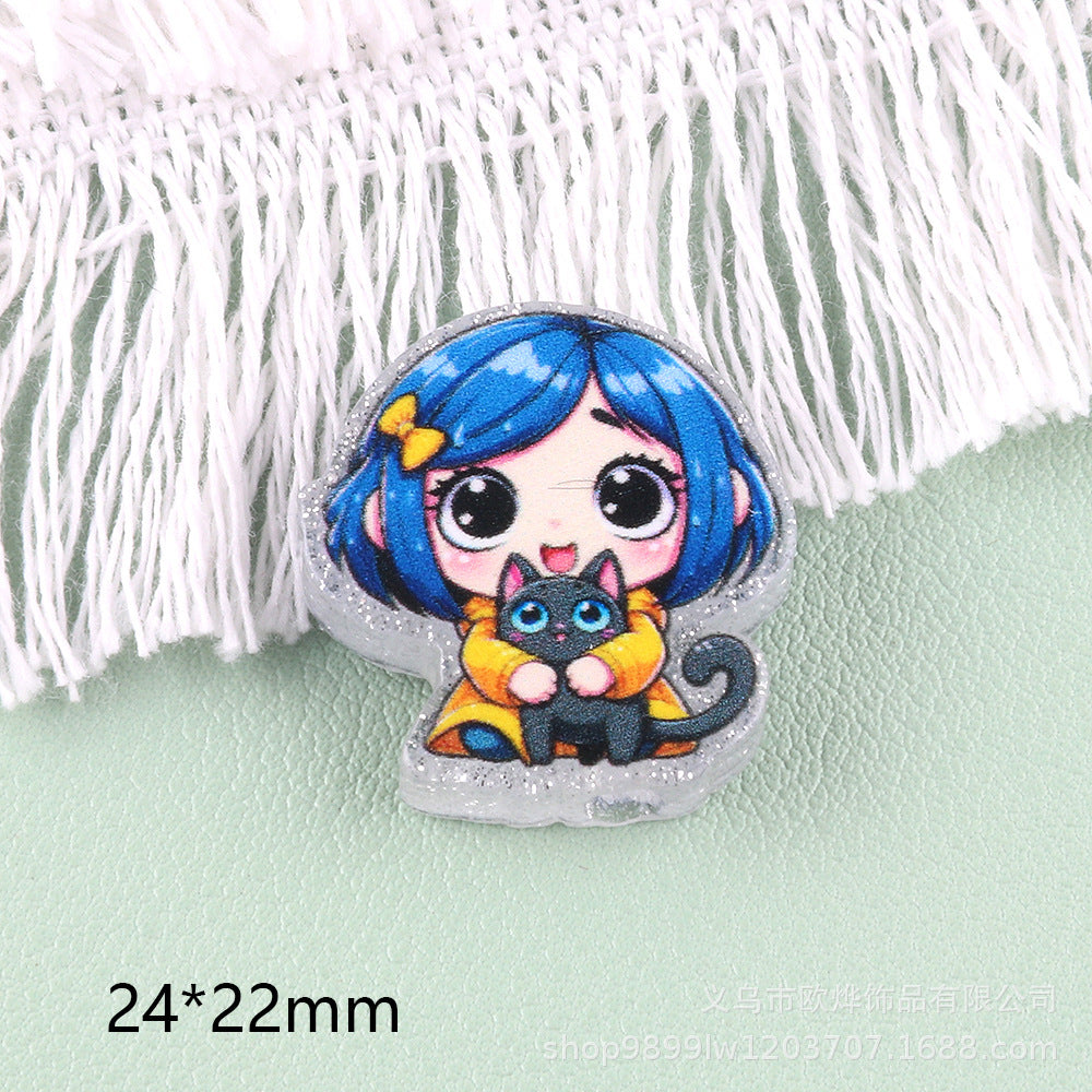 Wholesale 5pcs Acrylic Beads Straight Hole Cartoon Characters Beadable Pen and Keychain DlY Accessories