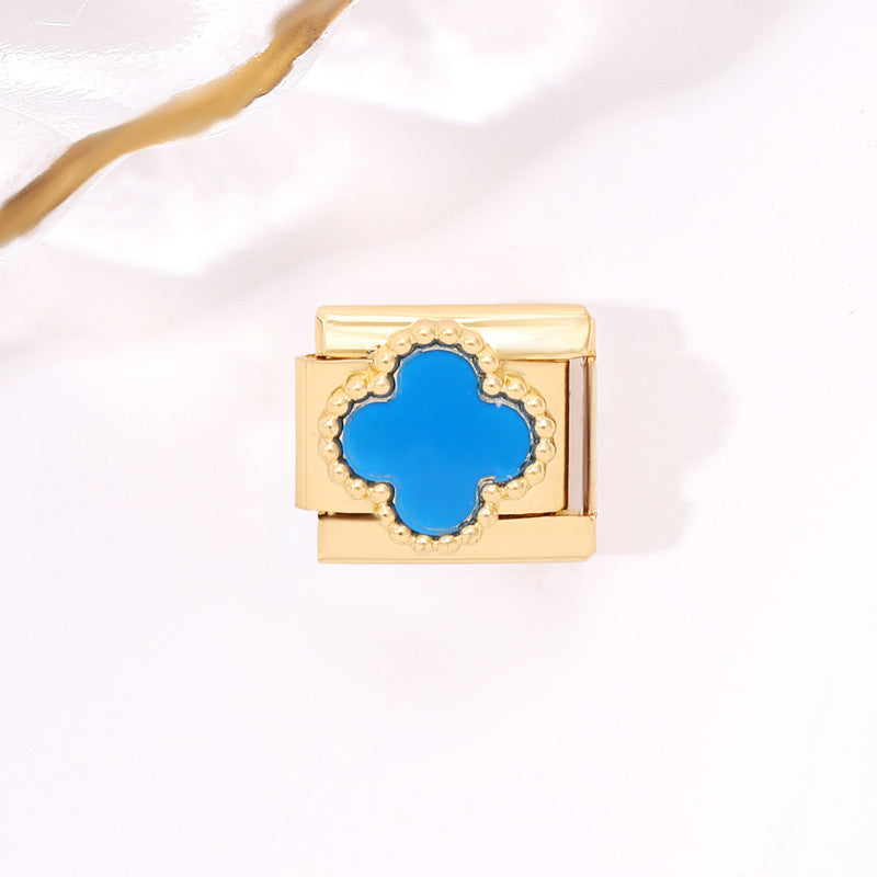 Wholesale 10pcs Italian Charm Bracelet 9mm DIY Splicing Removable Black Pink Four Leaf Clover Stainless Steel Composable Bracelet