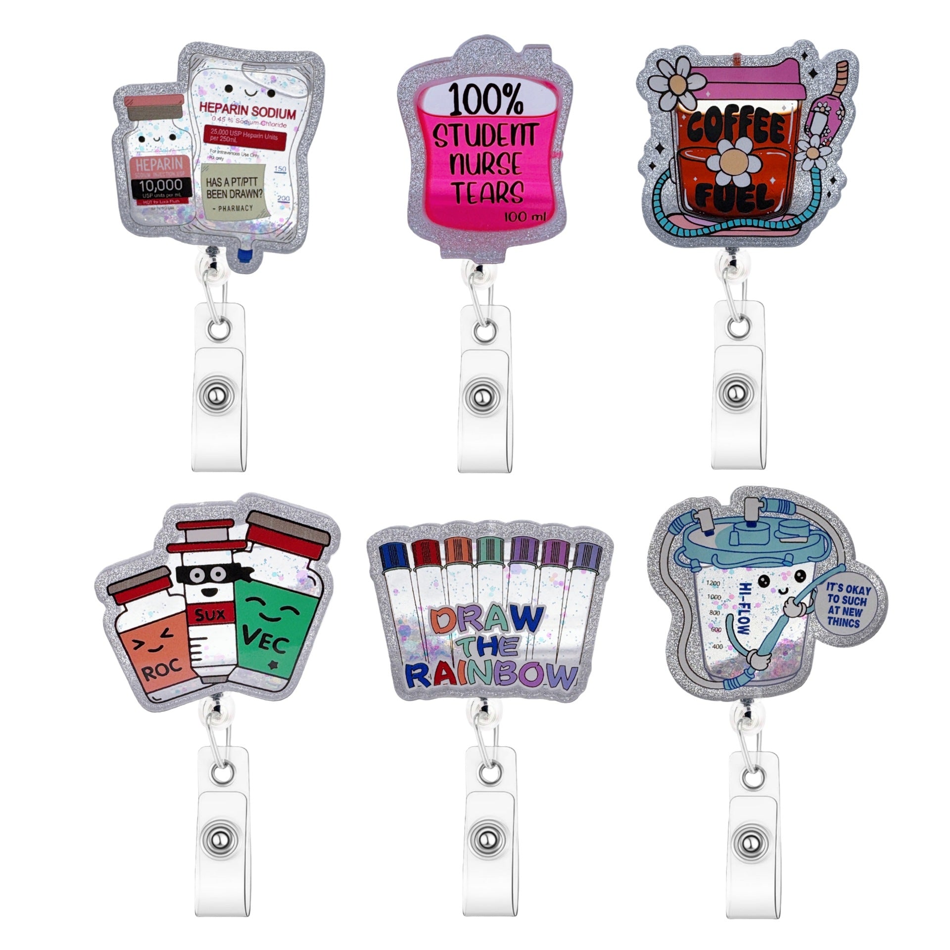 Wholesale  spot glitter liquid retractable Badge Reels,