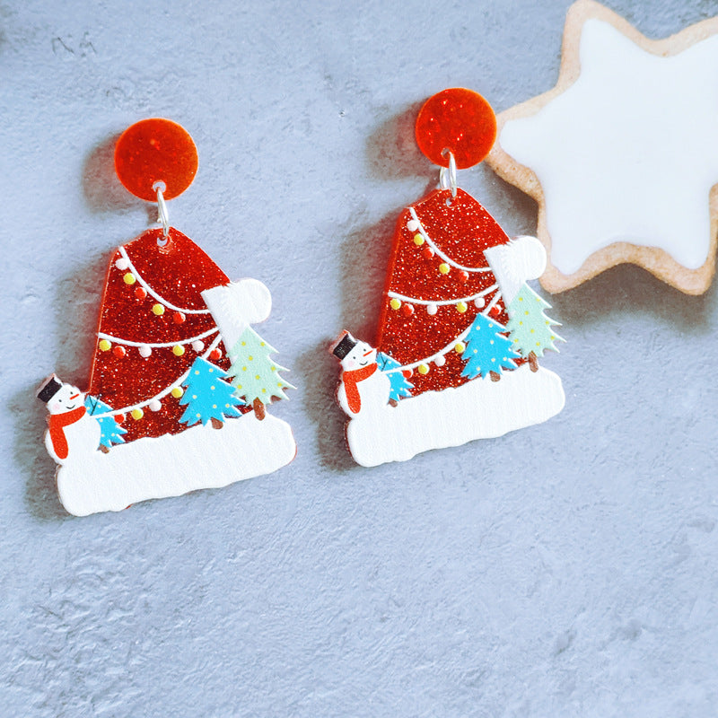 Wholesale Christmas Earrings Fashion Christmas Tree Christmas Hat Christmas Crutch Earrings Niche Geometric Sweet Christmas