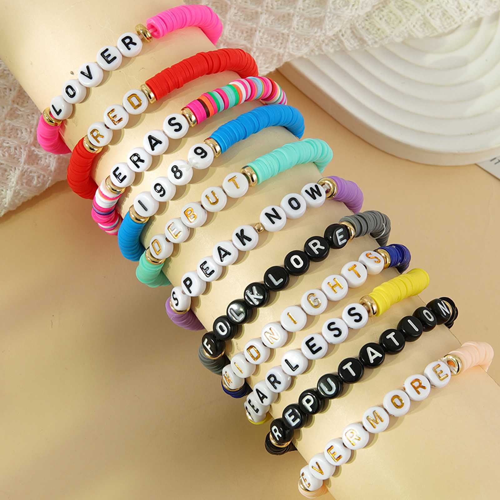 Wholesale  colorful soft pottery name bracelet suit