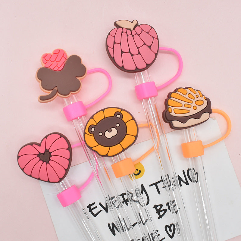 Wholesale Random 100pcs Bread Series Straw Cover 10MM Straw Tube Cap