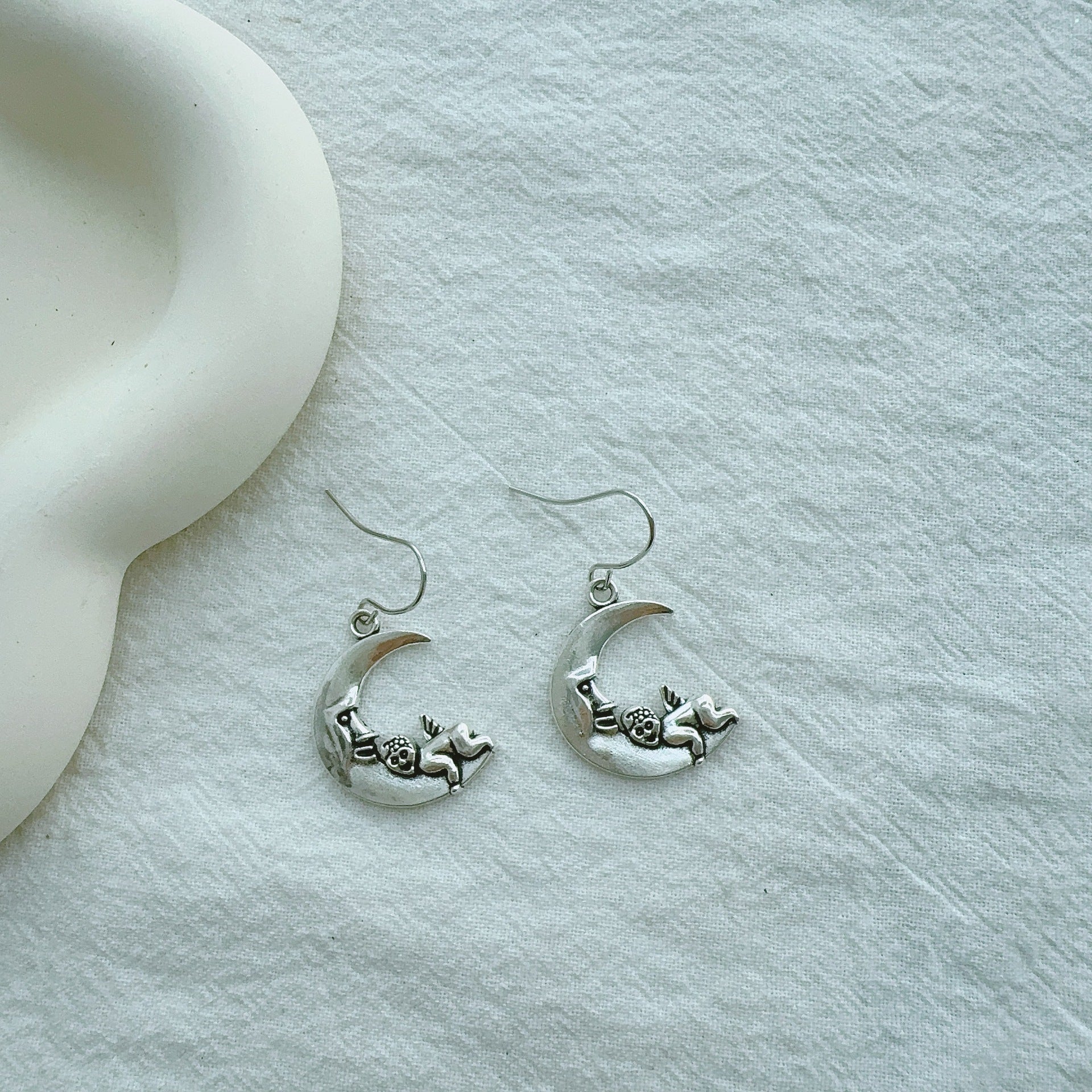 Wholesale  Retro Alloy Moon Angel Pendant Earrings