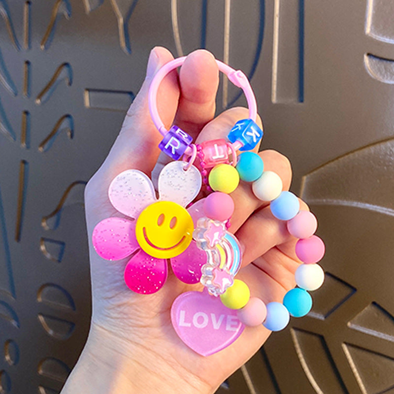 Wholesale Colorful Smiley Face Sunflower Beaded Chain Acrylic Keychain Creative Keychain ACC-KC-BenXin001