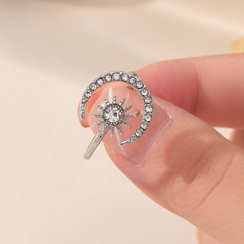 Wholesale micro-inlaid full diamond sun and moon glow light luxury opening ring