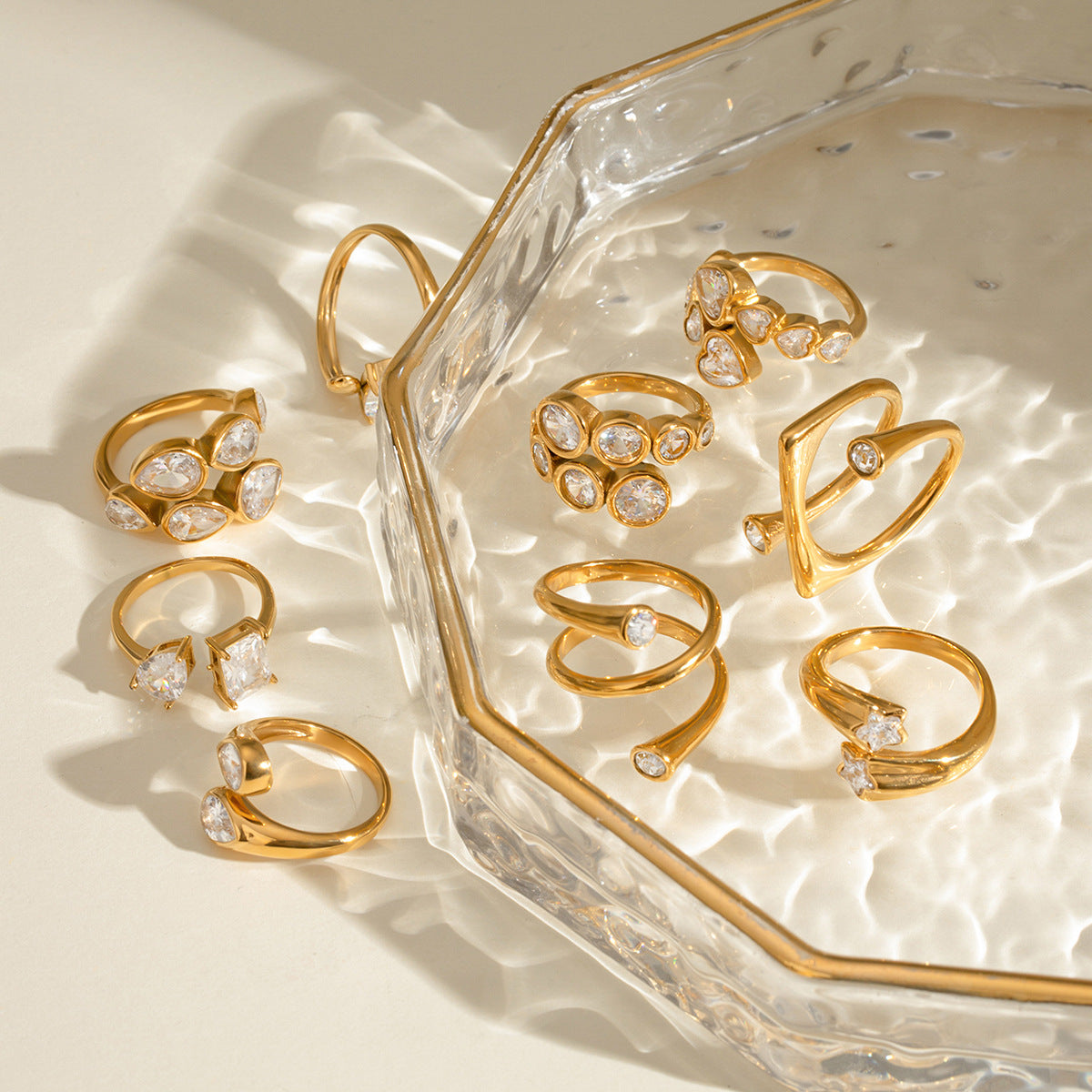 Wholesale 18k Gold Stainless Steel Zircon Opening Ring