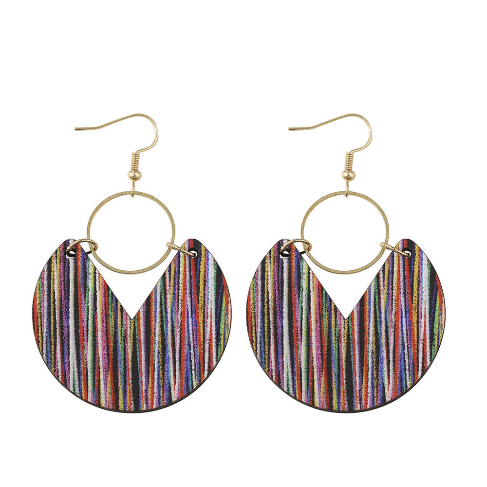 Wholesale Bohemian Double-sided Wooden Geometric Stripe Splicing Earrings ACC-ES-ChuLian008