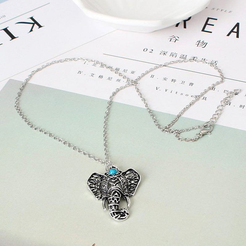 Wholesale Ancient Silver Alloy Elephant Pendant Sweater Chain Necklace Bohemian Retro Style Casual Jewelry For Men Women