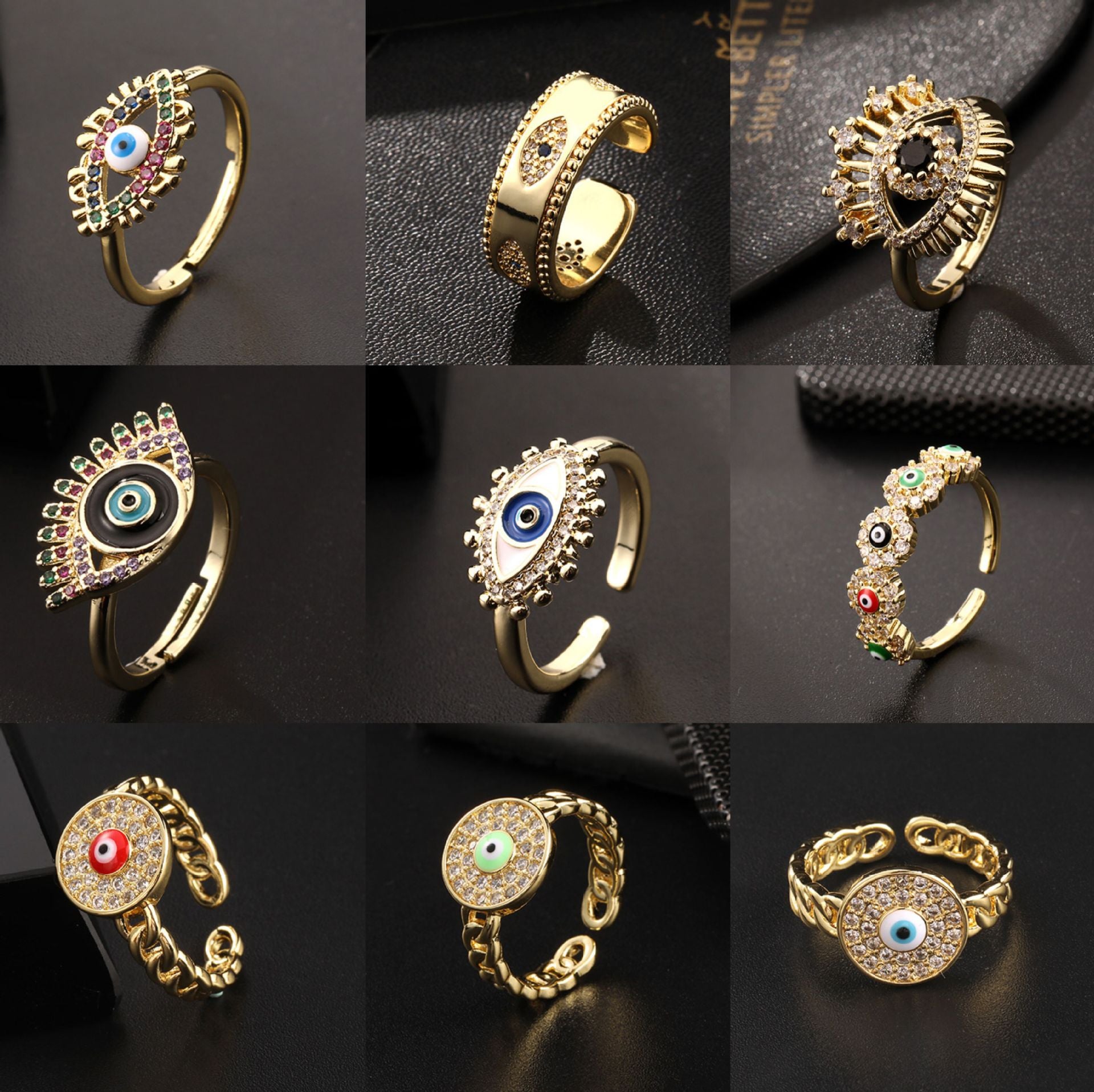 Wholesale Stylish Women S Open Ring With Colorful Enamel Zircon Eye Design Copper Electroplating Chic Jewelry Accessory For Gift And Resale