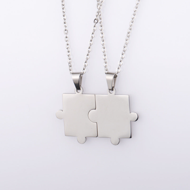 Wholesale Titanium Steel Couple Simple Fashion Geometric Puzzle Necklace