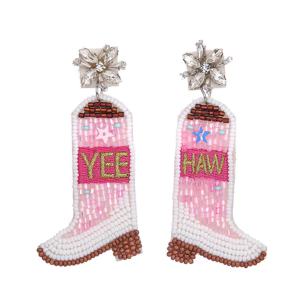 Wholesale Western Style Cowboy Boots Rice Bead Earrings ACC-ES-ManT024