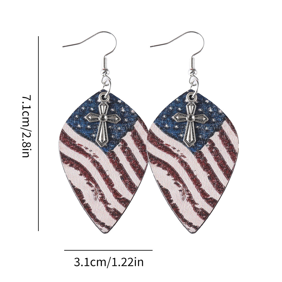 Wholesale Independence Day Dressed Red White Blue American Flag Cross Pendant Earrings