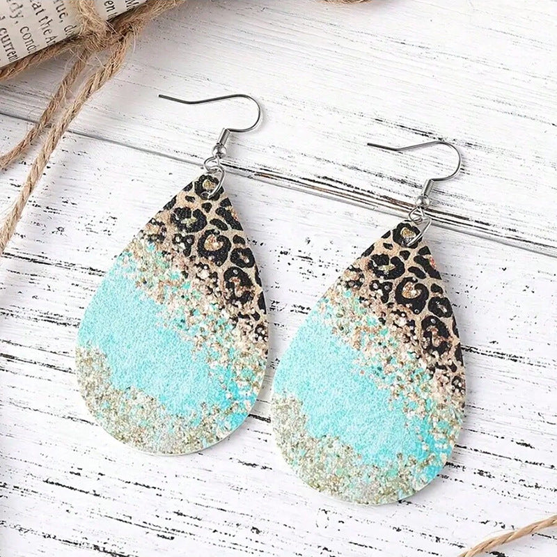 Wholesale Western-style  Leopard Print Leather Earrings