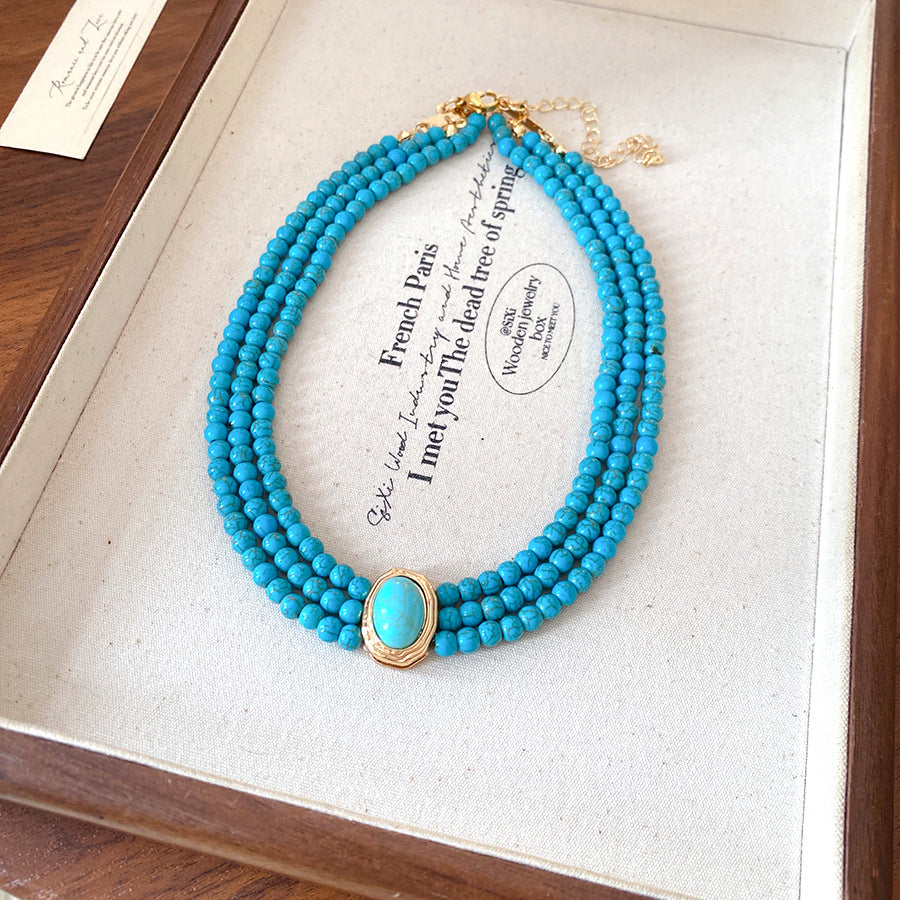 Wholesale Retro Multi-Layer Turquoise Bead Necklace,  Fashion Accessory for Women,  Boutique Resale