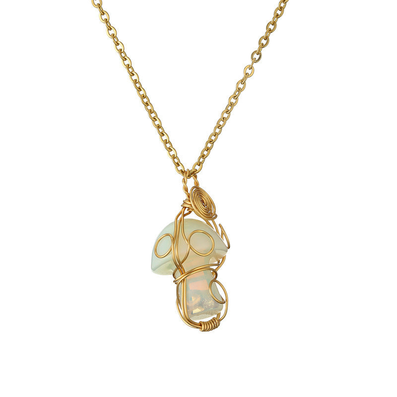 Wholesale Fashion Handmade Wire Wrapped Amethyst Crystal Pendant Necklace Natural Stone Mushroom Design Jewelry Gift