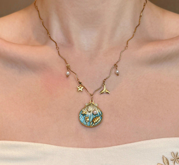 Wholesale Retro Bohemian Beaded Necklace Mixed Materials Alloy Pendant Fashion Jewelry Accessory