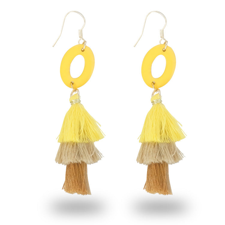 Wholesale 2 pairs/pack Hand Braided Earrings Ethnic Style Wooden Tassel Earrings ACC-ES-Jixuan003