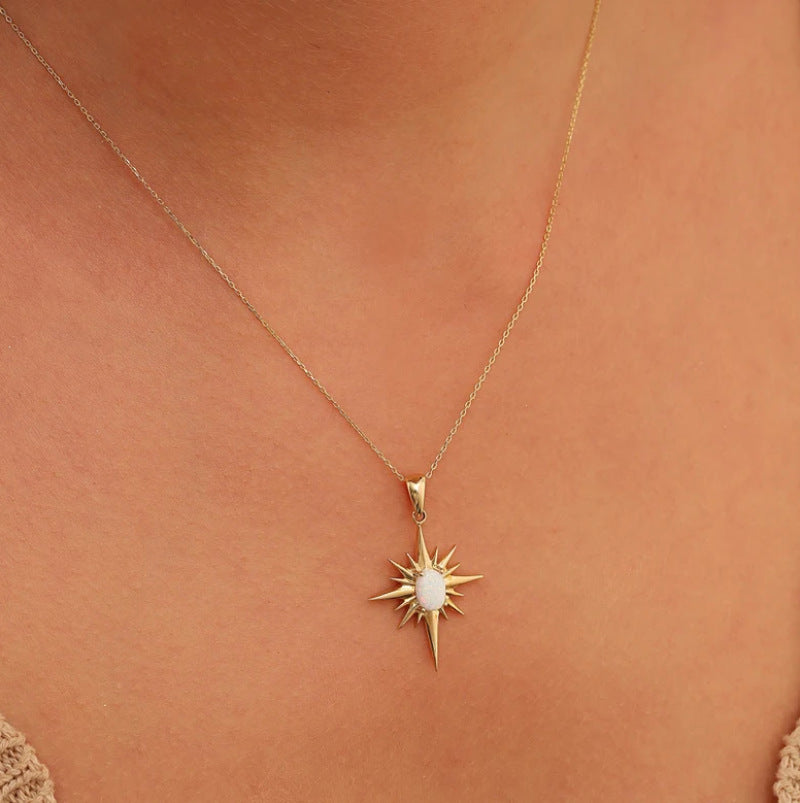 Wholesale Vintage Six-pointed Star Titanium Steel Necklace 18K Gold Plated Necklace ACC-NE-JiP002
