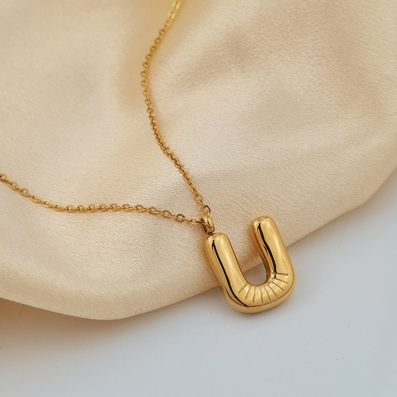 Wholesale 26 Letters 18K Gold Plated Polished Letter Necklaces ACC-NE-GuDi014