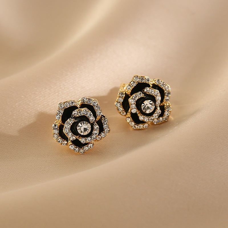 Wholesale Trendy Camellia Earrings Alloy Diamond Finish Fashion Jewelry for Party Gift Boutique Resale