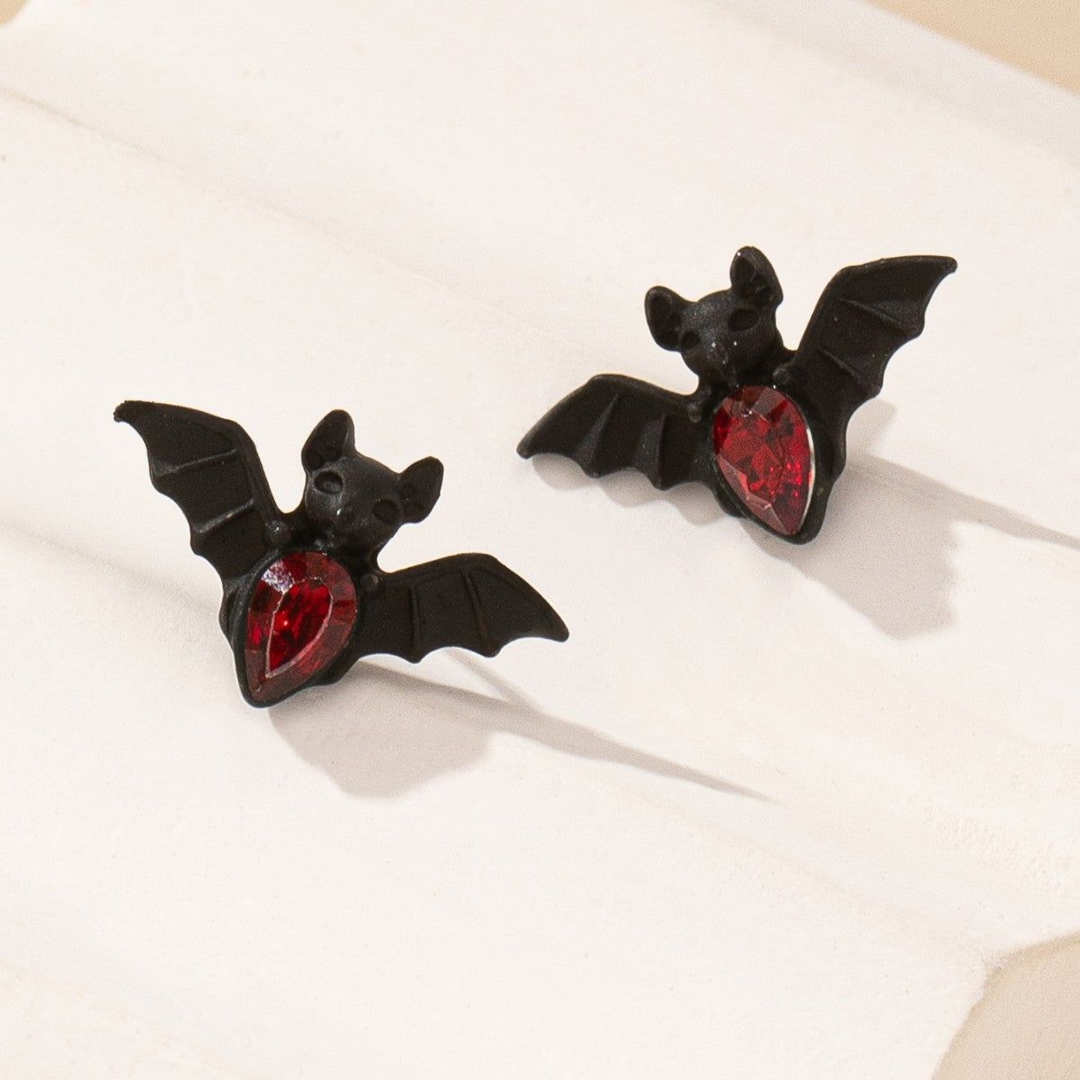 Wholesale Bat Design Matte Black Earrings Red Drop Silver Plated Jewelry Accessory for  Everyday