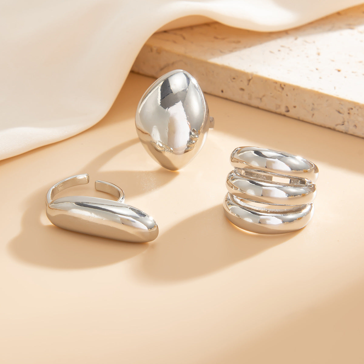 Wholesale Metal polished geometric arc ring