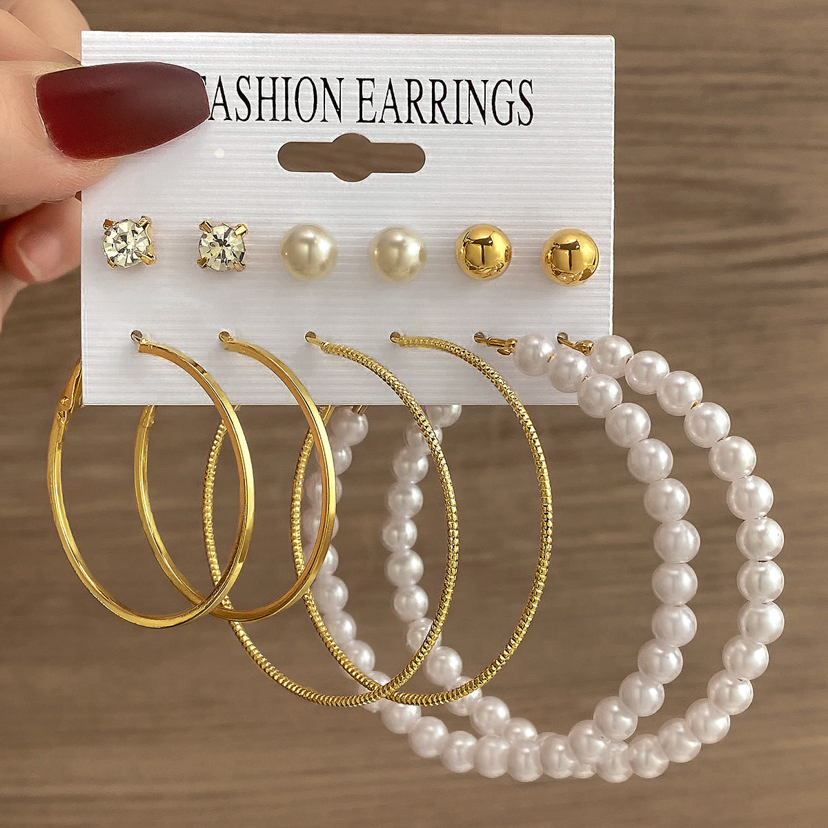 Wholesale Metal colorful geometric round retro earrings six-piece set